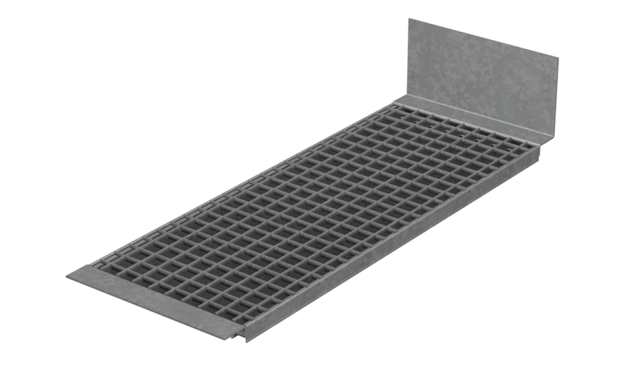 Shelf grids inserted with Z-angle profile and push-through protection