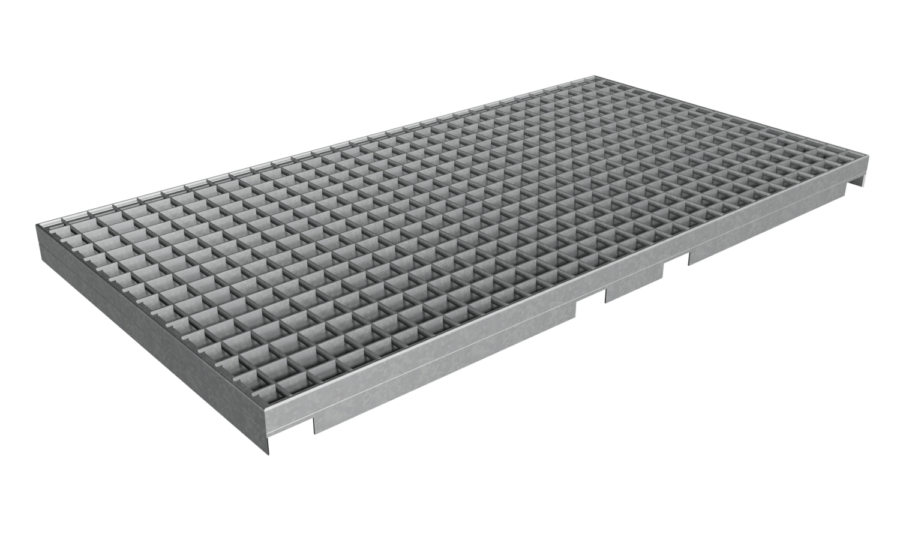 Shelf grids fitted with additional notches for double shelves